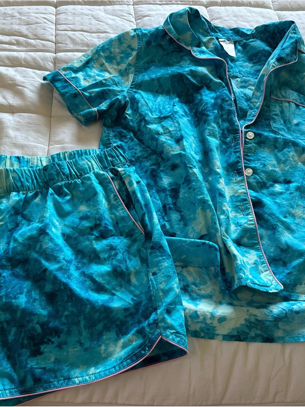 Lands' End Women’s Blue Tie-Dye Short Pajama Set